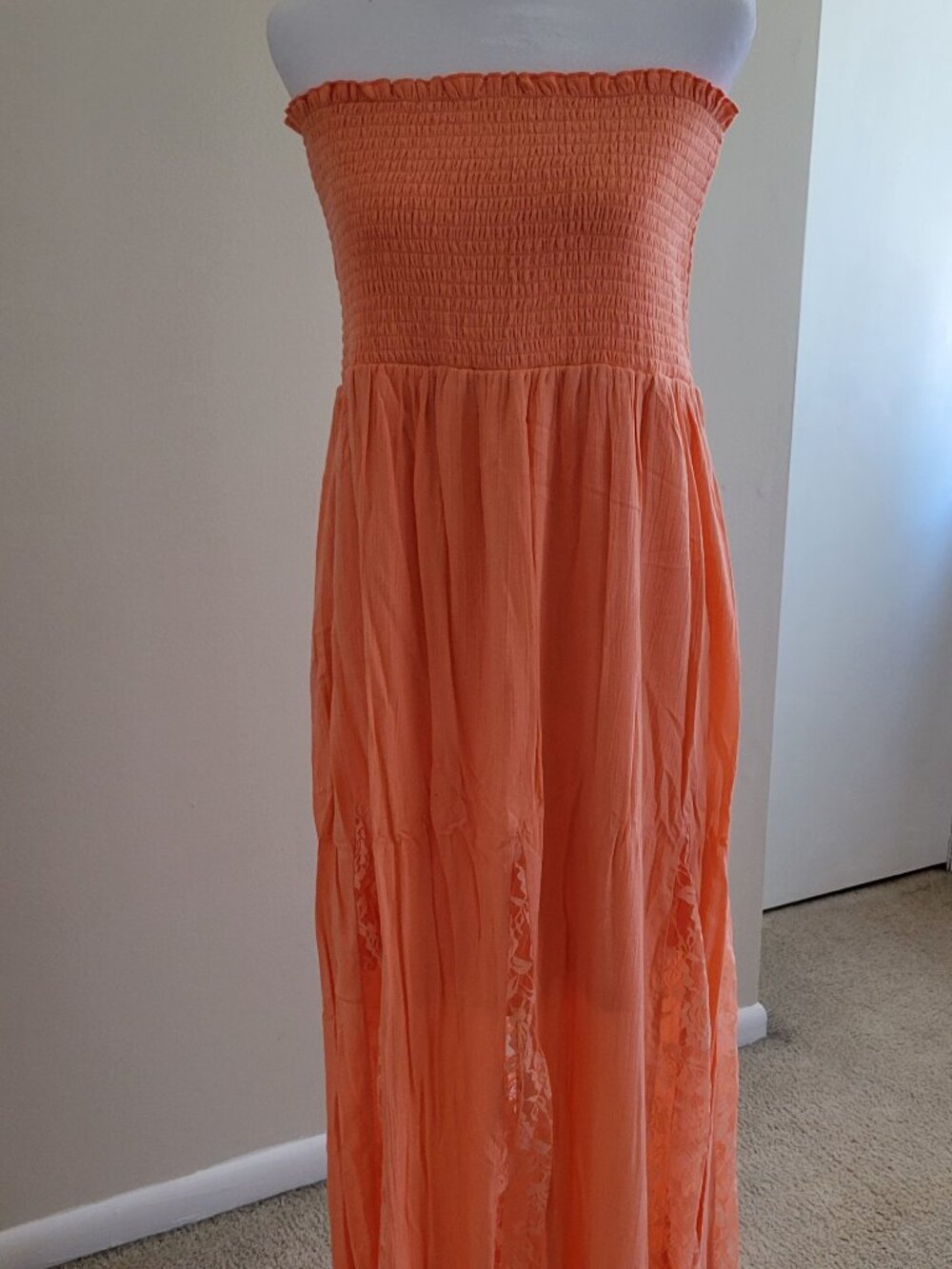 Venus Peachy Salmon Strapless Dress